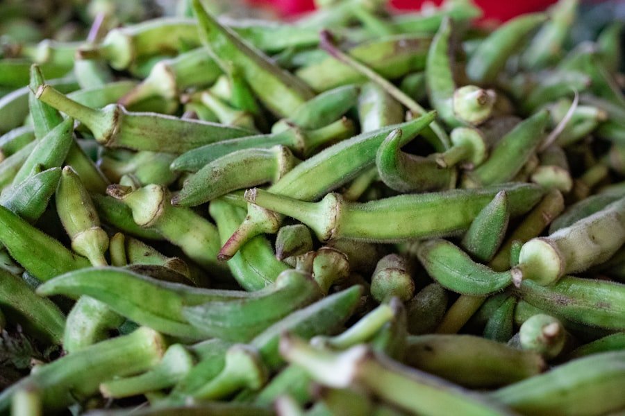 Okra pods with dark spots