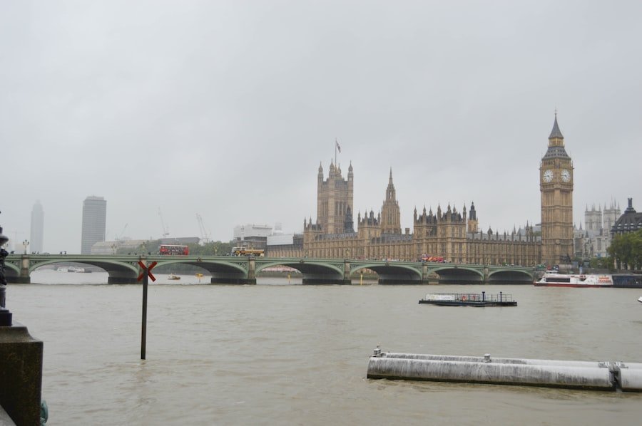 London cityscape in March with spring weather conditions