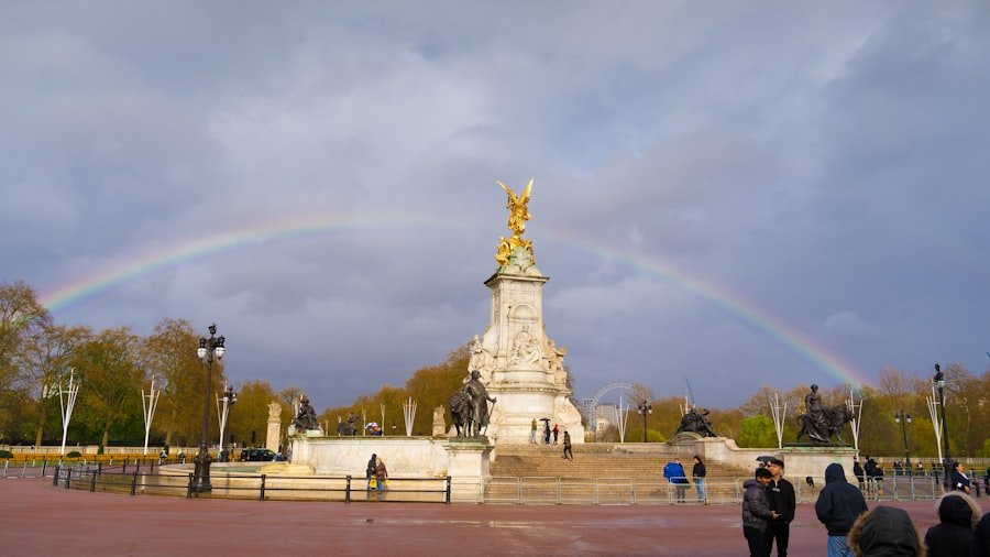 Rainbow over the Victoria Memorial near Buckingham Palace after a spring shower