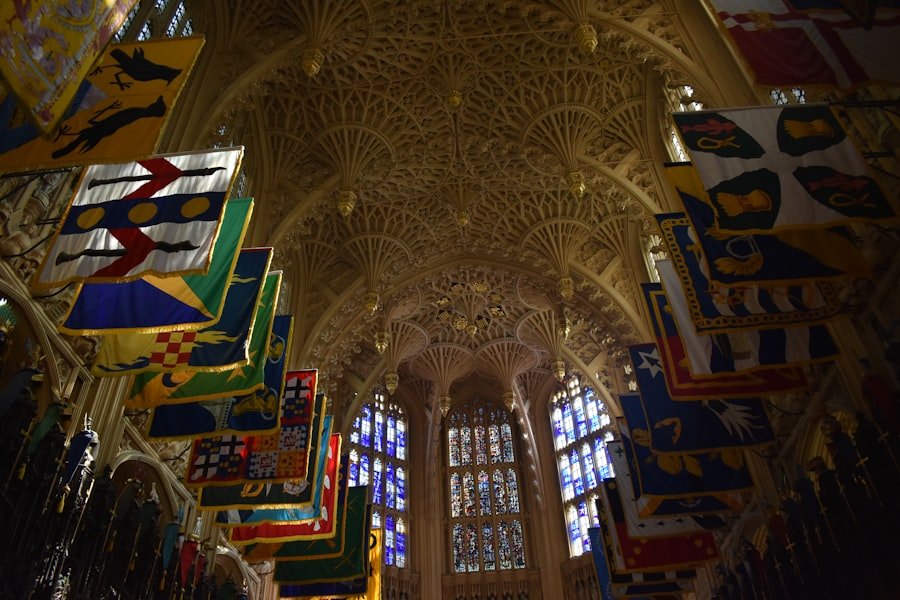Interior of Westminster Abbey showing Gothic arches and the nave from ground level