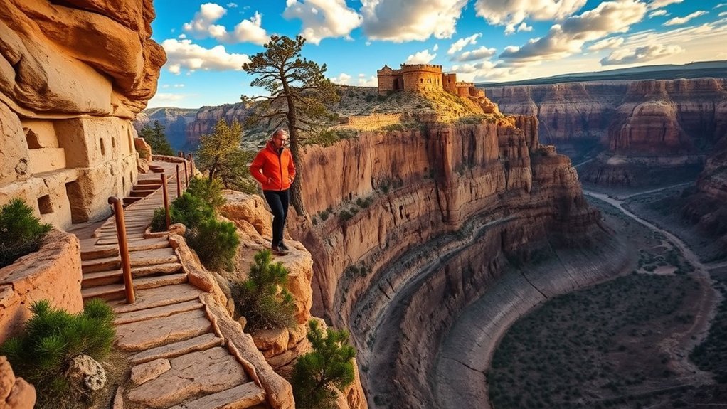cliff dwellings amid basalt canyon