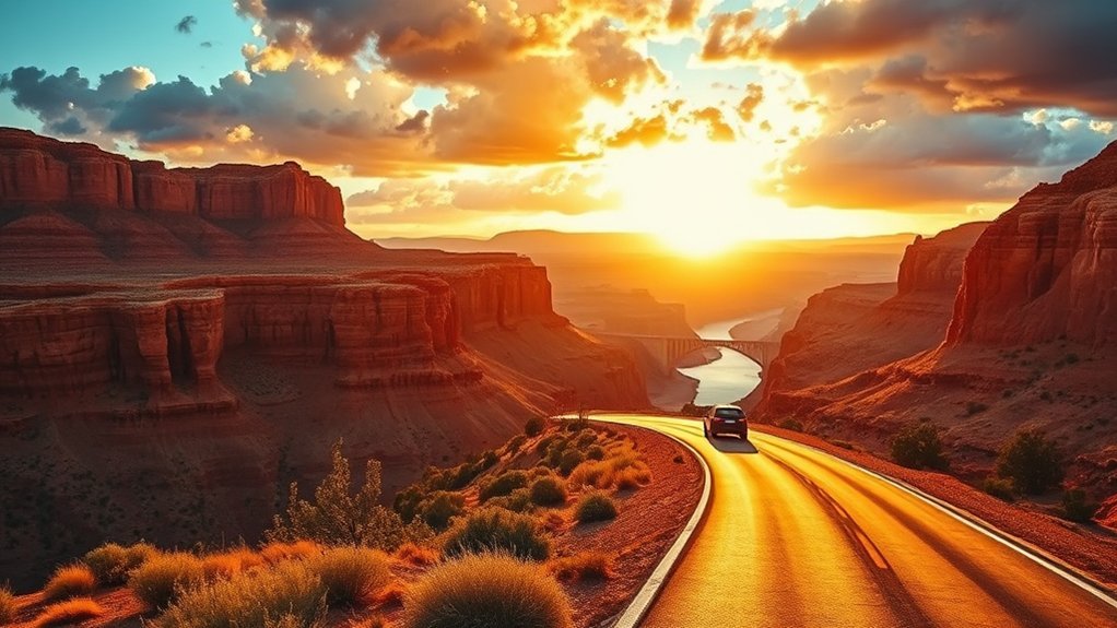 drive scenic byway at sunrise