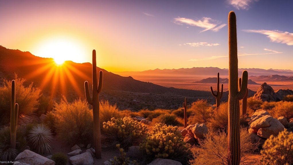 golden silhouetted desert sunrise sunset
