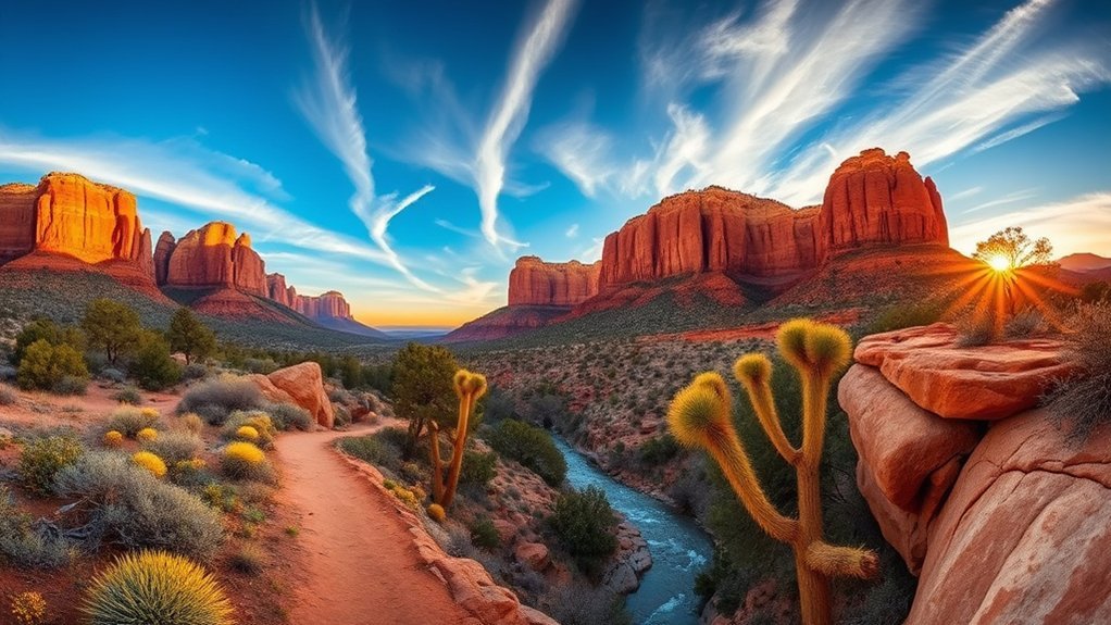 hike redrock trails at sunset