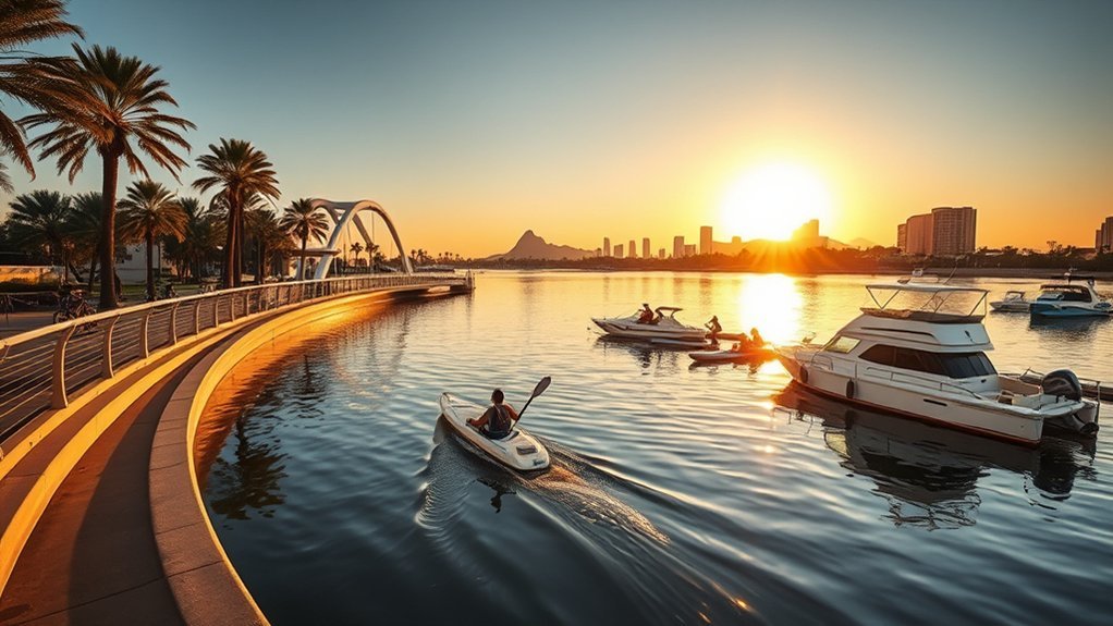 lakeside path with rentals