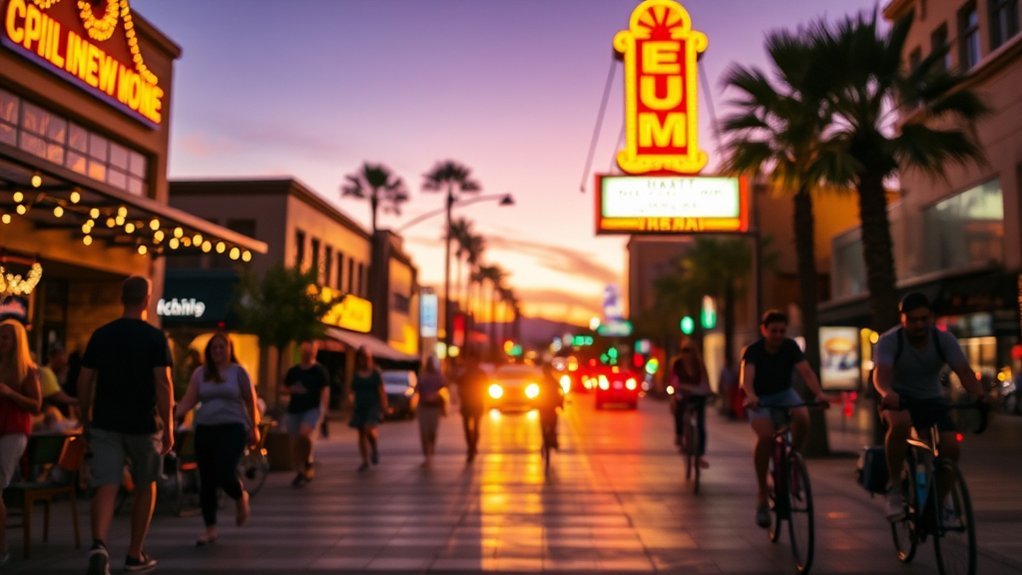 neon lit walkable nightlife strip
