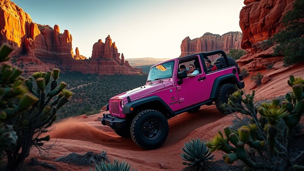 pink jeep red rock photography