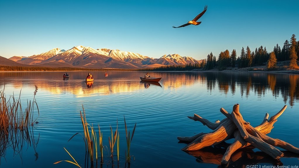 ponderosa framed mirrorlike lake