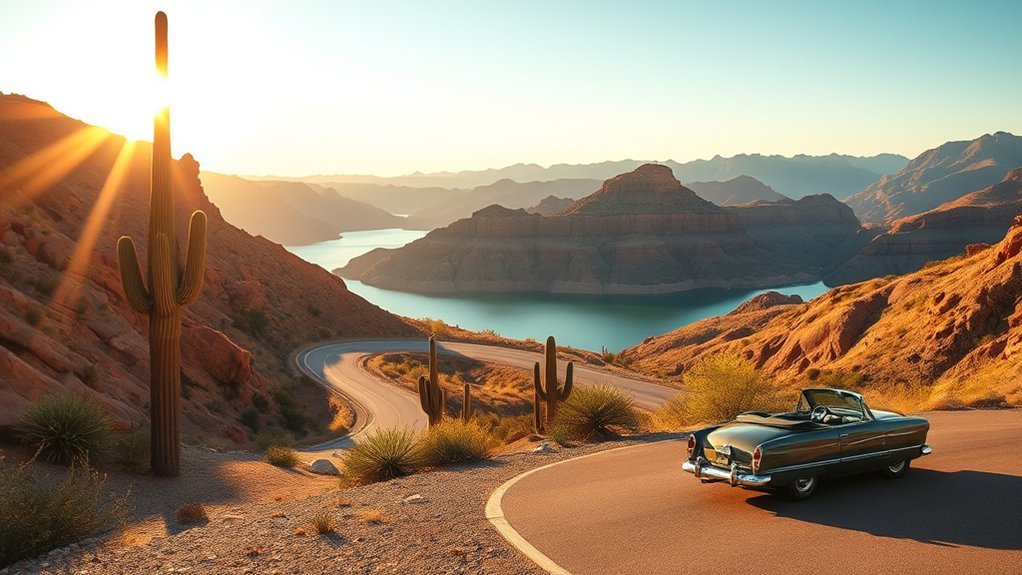 red rock canyons and lake