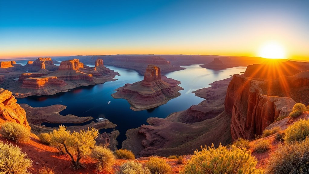 rust red cliffs cobalt water
