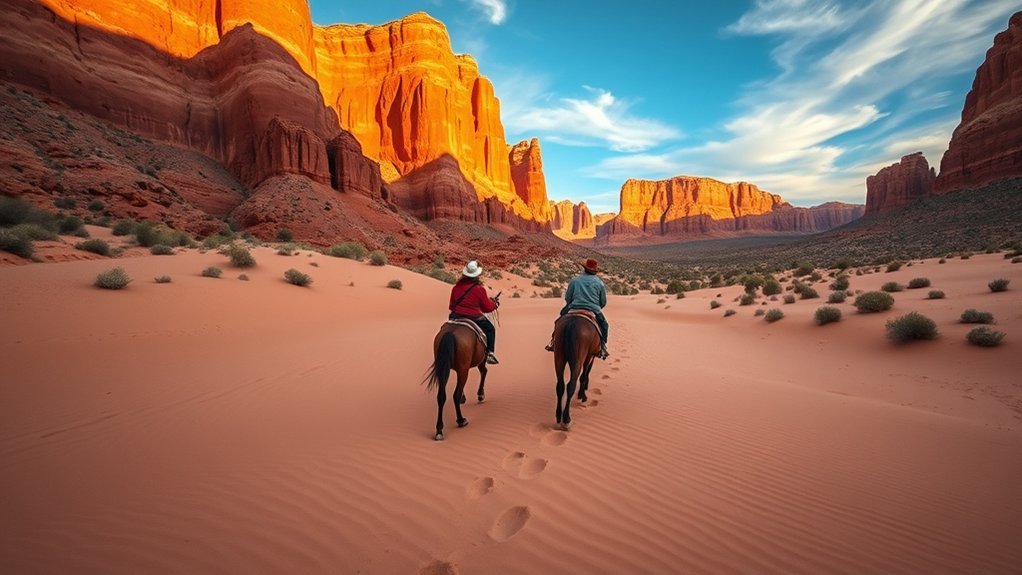 saddle through redrock canyons