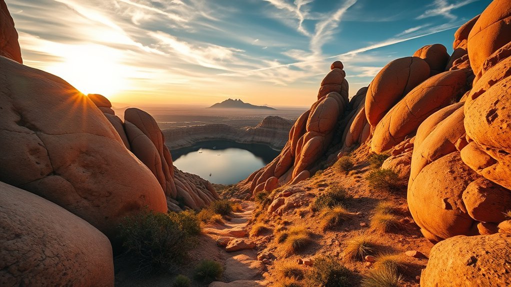 sculpted granite overlook near town