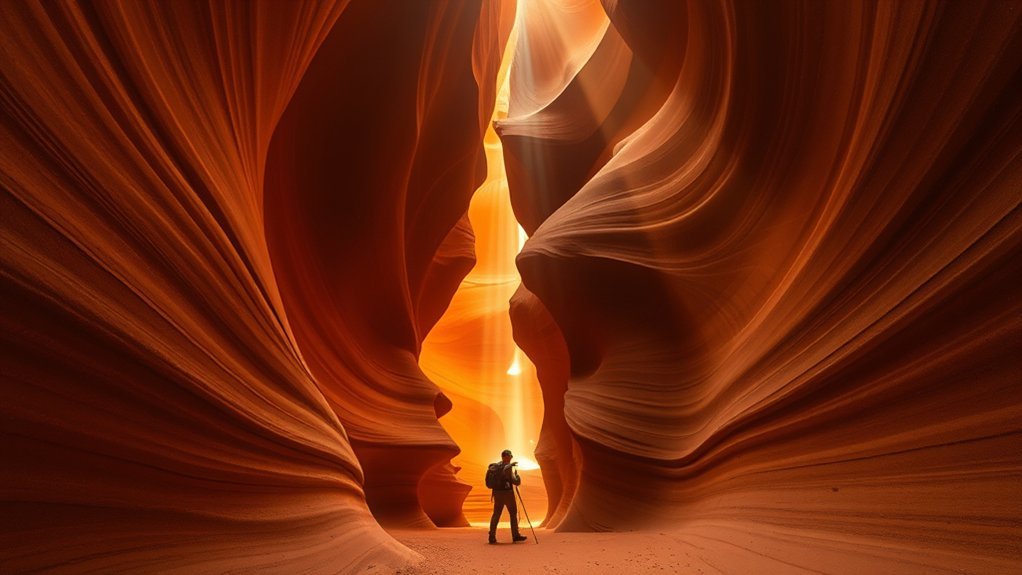 sculpted sandstone light beams