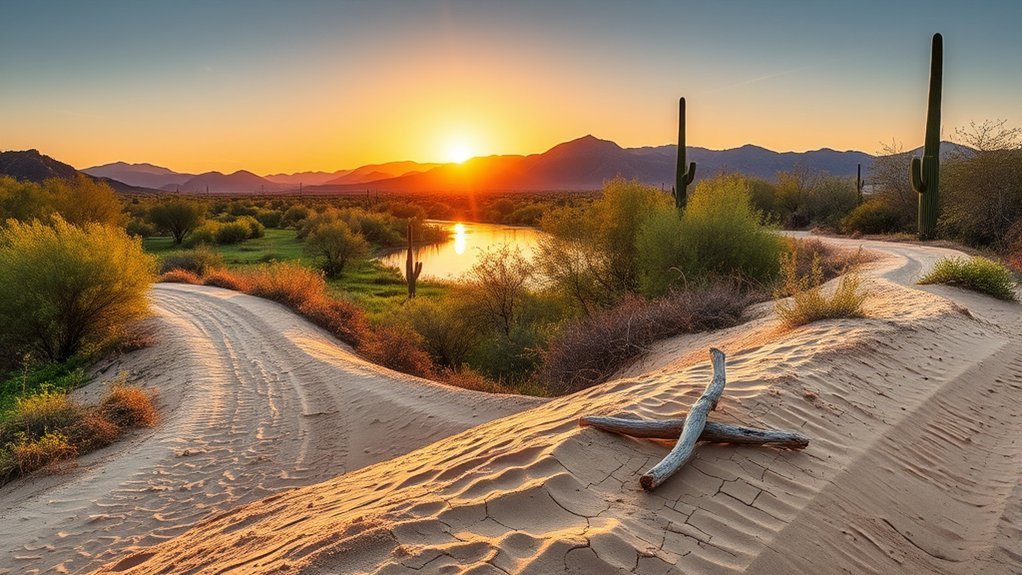 shaded cottonwoods by stream