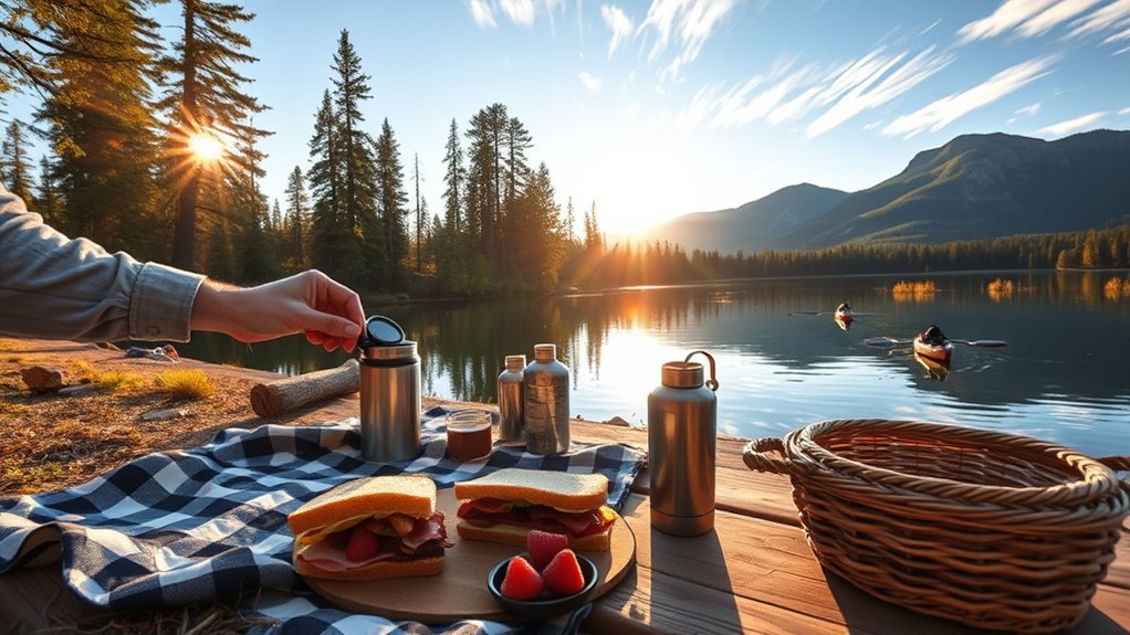 shady lakeside picnic with trails