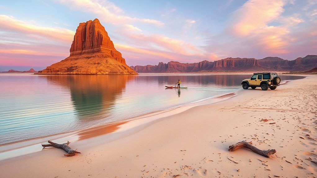 solitary sandstone beach sunset campsite