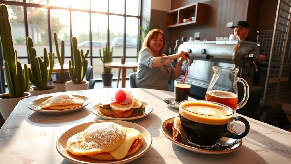 sunlit artisanal brunch and coffee