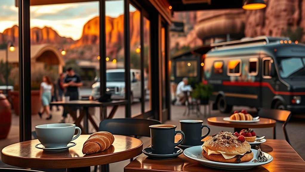 sunlit coffee pastries bites
