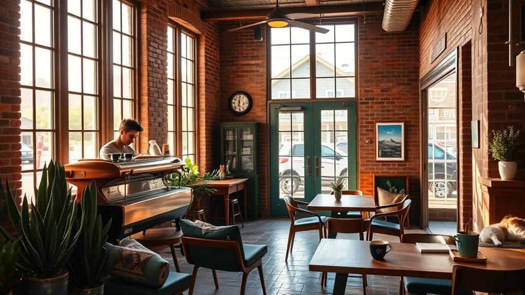 sunlit cozy coffeehouse reading nook