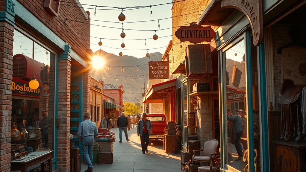 sunlit dusty storefronts brimming