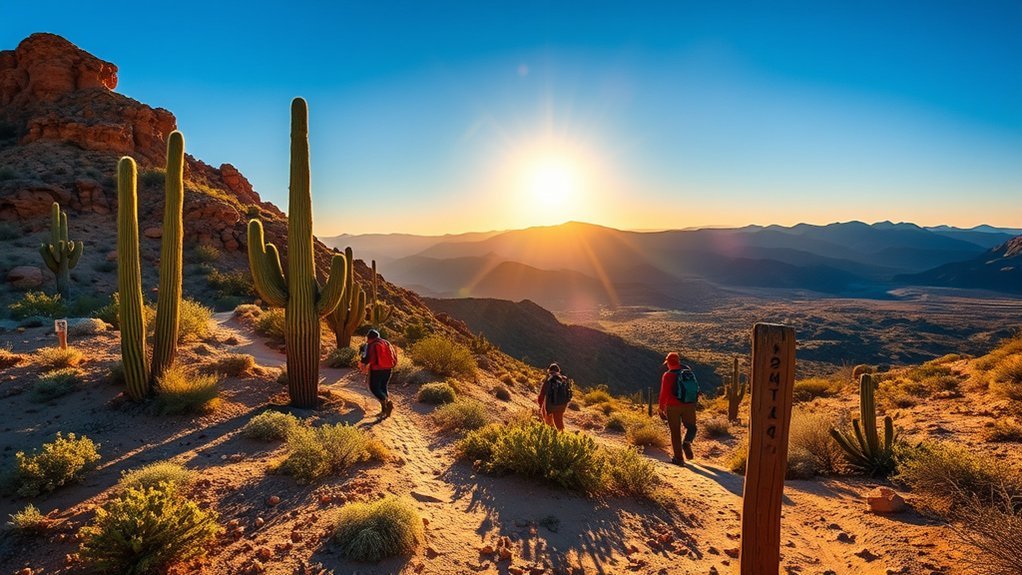 sunlit saguaro studded granite ridges