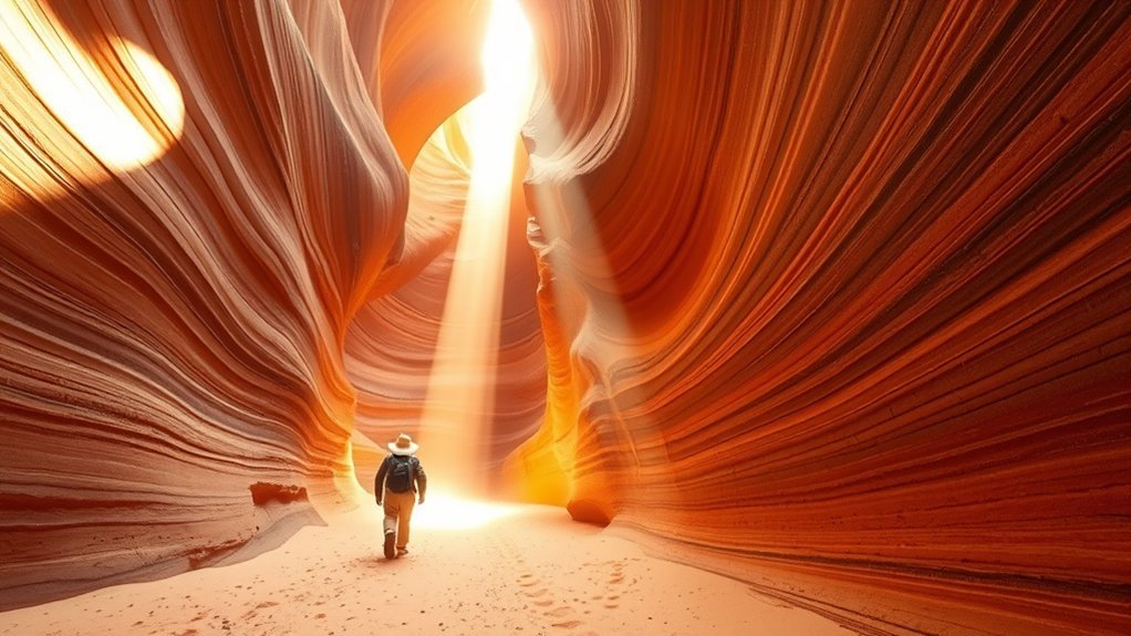 sunlit sandstone narrow slot canyons