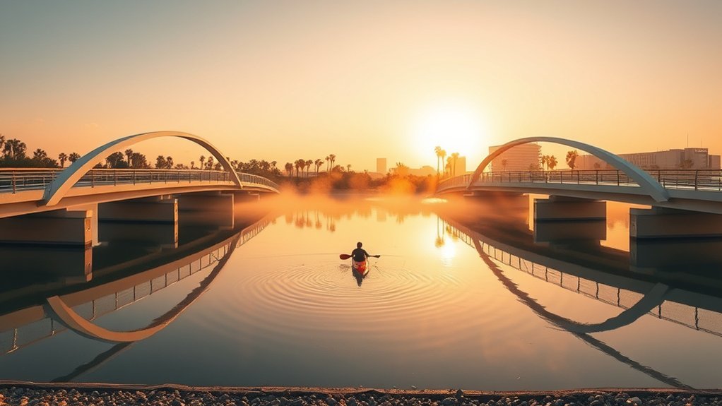 sunrise reflections silhouetted bridge arches