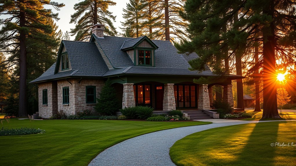 timbered lodge with fireplaces