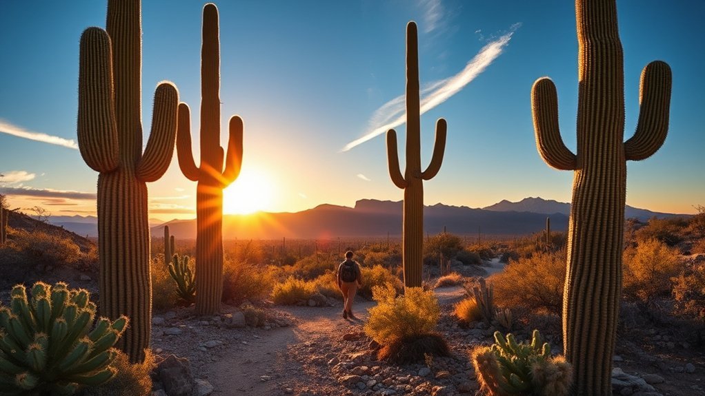 towering saguaros golden hour