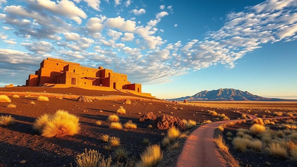 towering sandstone pueblo ruins