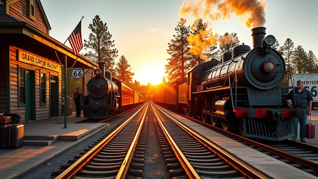 vintage train through ponderosas