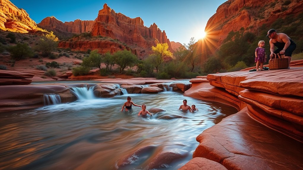 water smoothed red sandstone slides