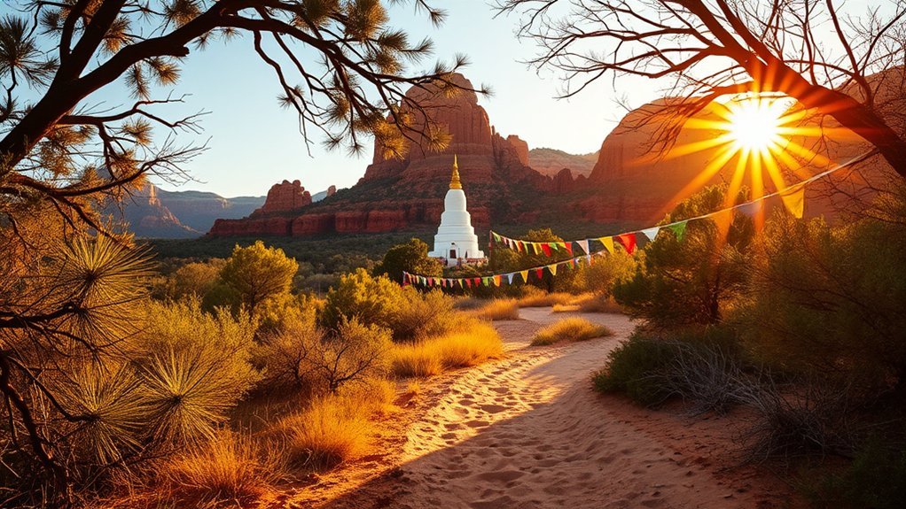 white stupa meditative winding paths