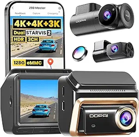 DDPAI 4K 3-Channel Dash Cam with AI Night Vision