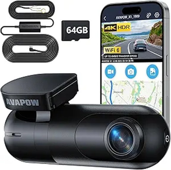 AVAPOW 4K Dash Cam for Cars with 64GB SD Card