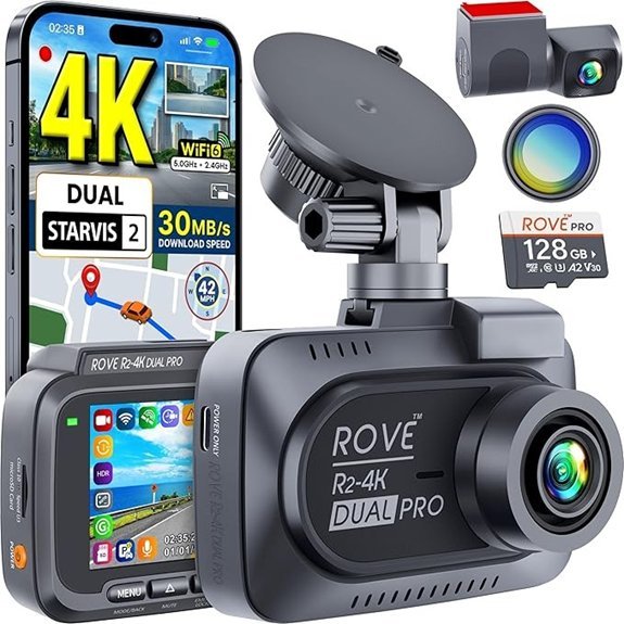 ROVE R2-4K Dual PRO Dash Cam with 128GB Card