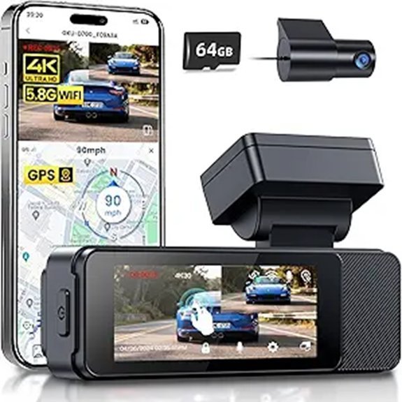 GKU 4K Touchscreen Dash Cam with GPS and WiFi