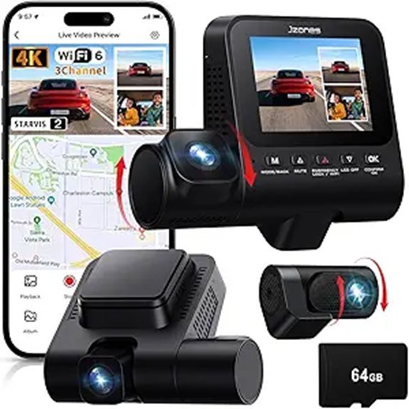 Dash Cam Front and Rear 4K 3 Channel Camera