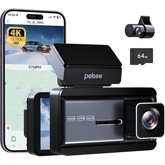 Pelsee 4K Dual Dash Cam with Wi-Fi and GPS