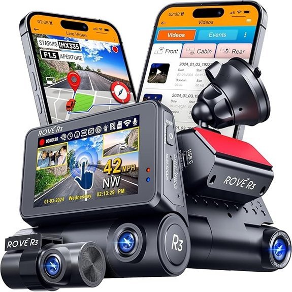 ROVE R3 Dash Cam with Front Rear Cabin
