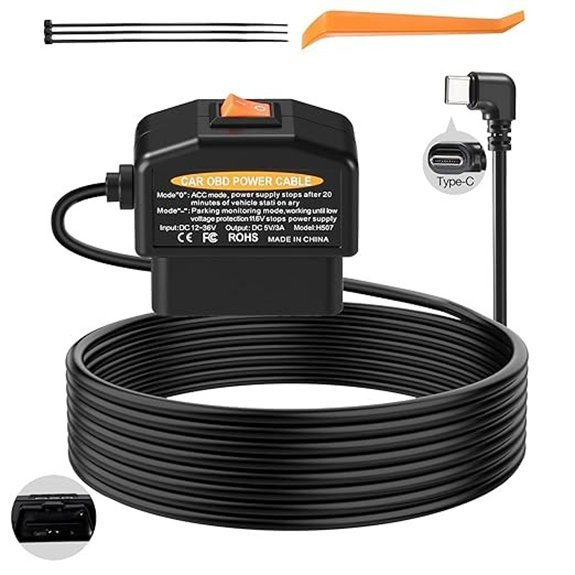 OBD Power Cable for Dash Camera with USB-C Adapter