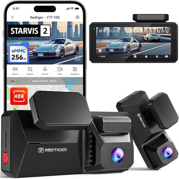 REDTIGER Dual 4K Dash Cam with 256GB eMMC