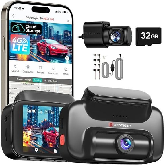 REDTIGER 4G LTE Dash Cam Front and Rear