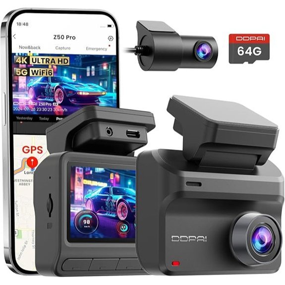 DDPAI Dash Cam Front and Rear with 64GB Card