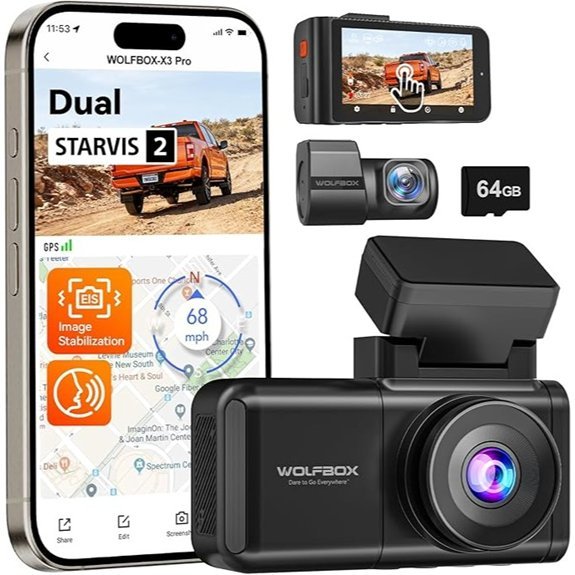 WOLFBOX X3 PRO Dash Cam Front and Rear