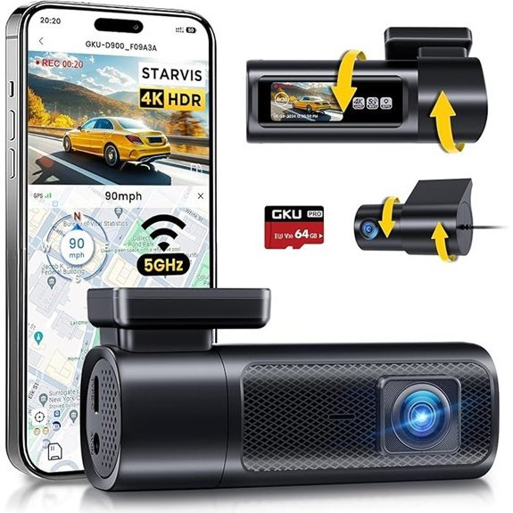 GKU 4K Dash Cam Front and Rear with GPS