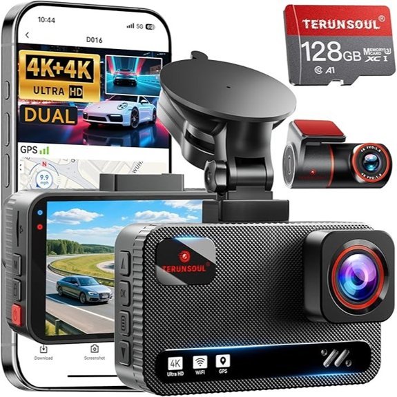 4K Front and Rear Dash Cam with 128GB Card