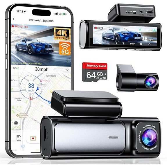 4K Dual Dash Cam with 5G WiFi and GPS