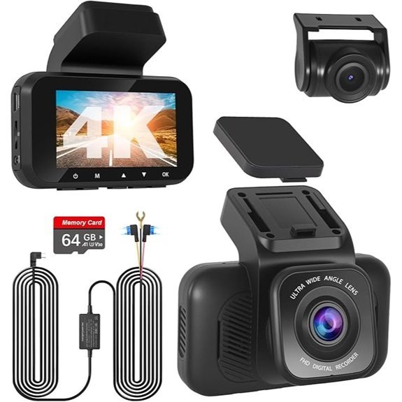 4K Dual Dash Cam with Night Vision and 64GB Card