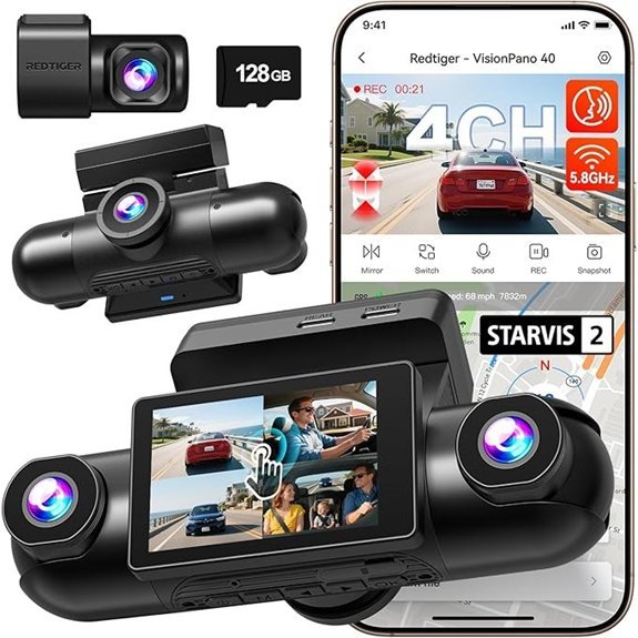 REDTIGER 4 Channel Dash Cam with Night Vision